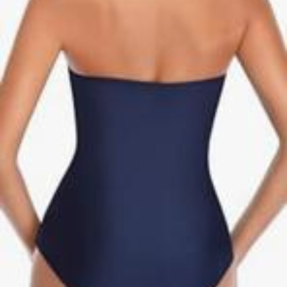 Tummy Control Halter One Piece Slimming Vintage Retro Swimsuit Size XL Blue - Picture 2 of 8